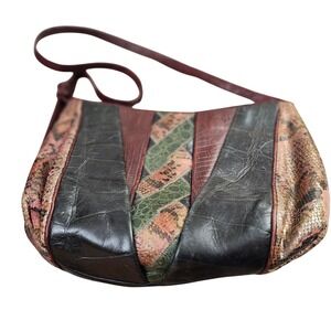 Vintage Sharif USA‎ Leather Snakeskin Patchwork Crossbody Shoulder Bag Purse